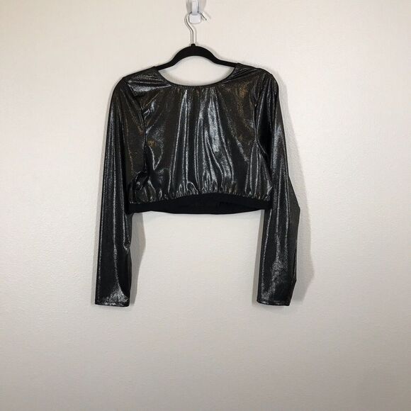 Torrid Curve Women's Black Shimmer Crop Top Size 2X Under It All Long Sleeve - Picture 5 of 10